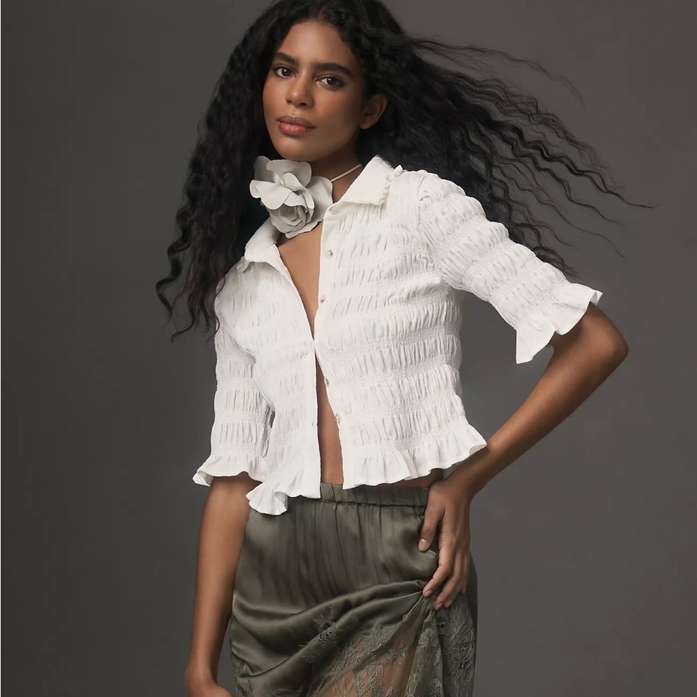 NWT Maeve Ruffle Button-Front Top - Picture 4 of 7